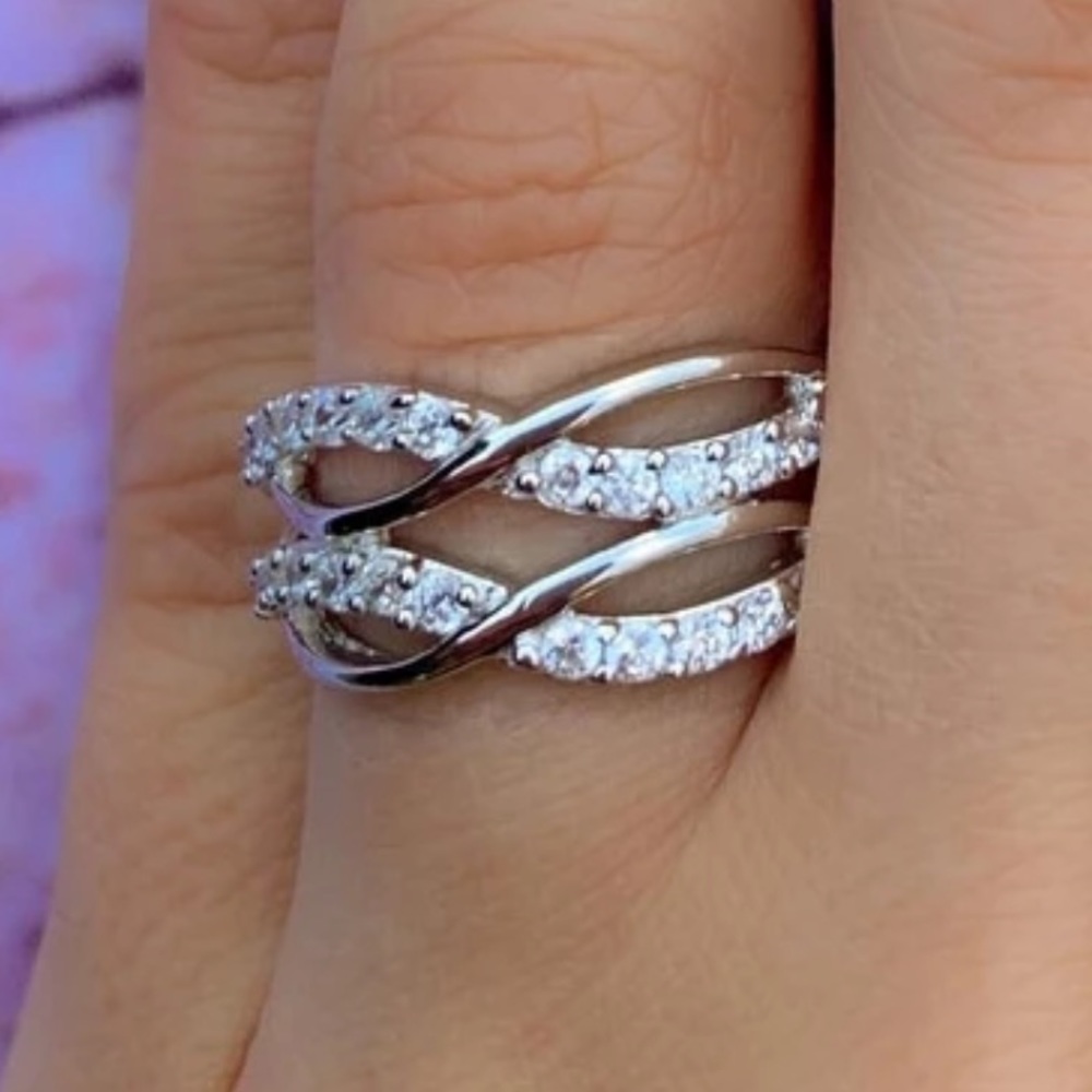 New 925 Silver Multi Layer Weave Diamond Ring 💍